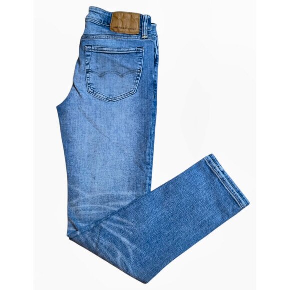 American Eagle Outfitters Airflex Jeans Mens 28x32 Blue Faded Skinny Grunge - Picture 2 of 5